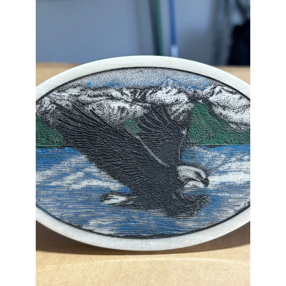 Vintage WO-DI Scrimshaw Style Bald Eagle Plaques Set of 2 Janet Hammet 1997 TN‎